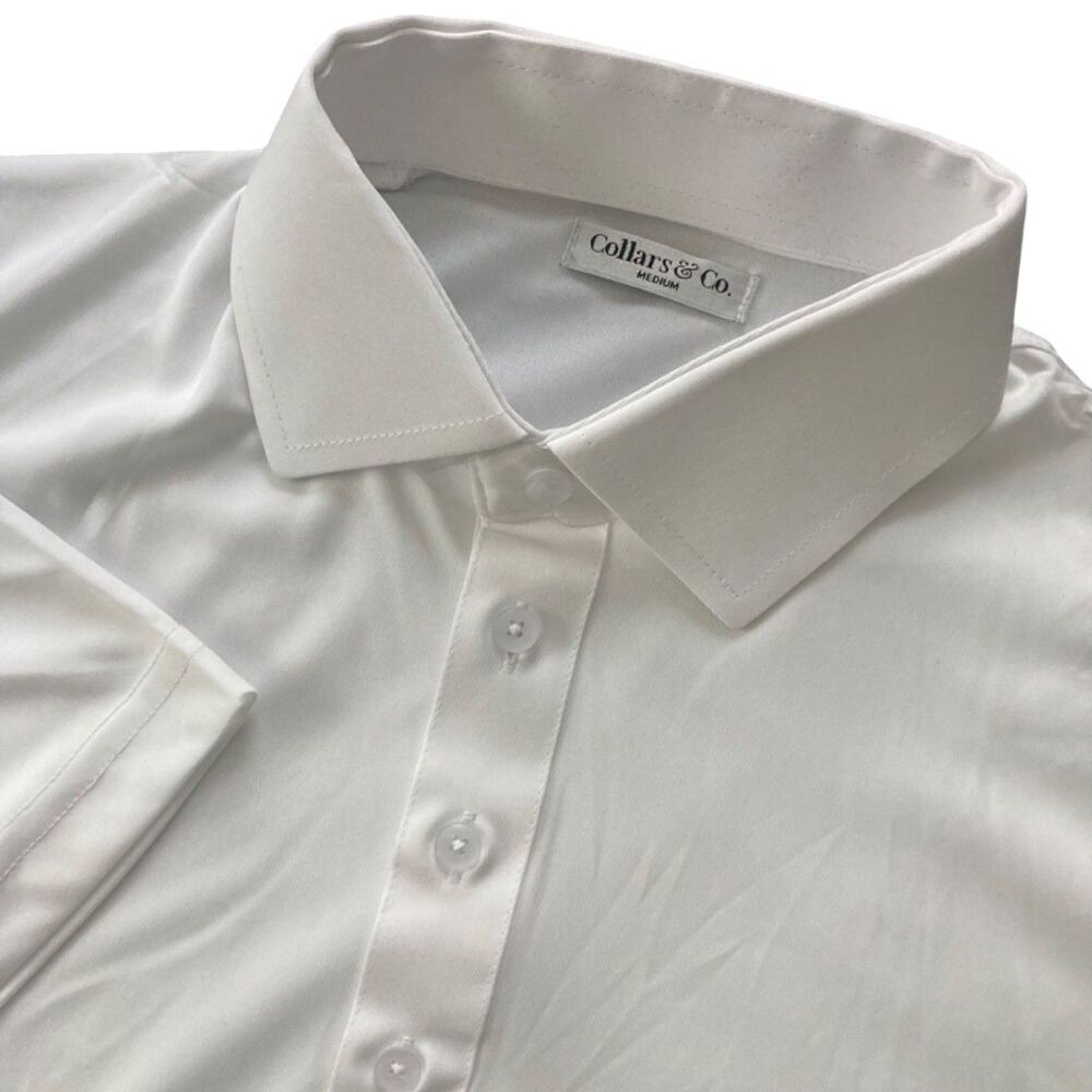 Collars & Co Dress Semi-spread Collar Polo Short Sleeve Sz Medium White NWOT